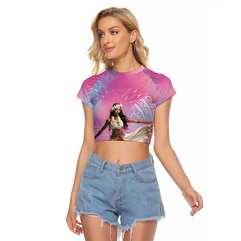 Woman Polynesian Tattoos Raglan Cropped T Shirt Tropical Flower - Sweets Vibrant Color