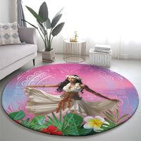 Woman Polynesian Tattoos Round Carpet Tropical Flower - Sweets Vibrant Color