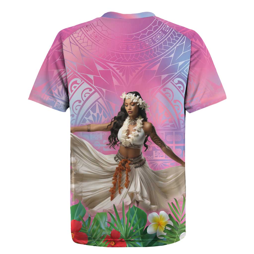 Woman Polynesian Tattoos Rugby Jersey Tropical Flower - Sweets Vibrant Color