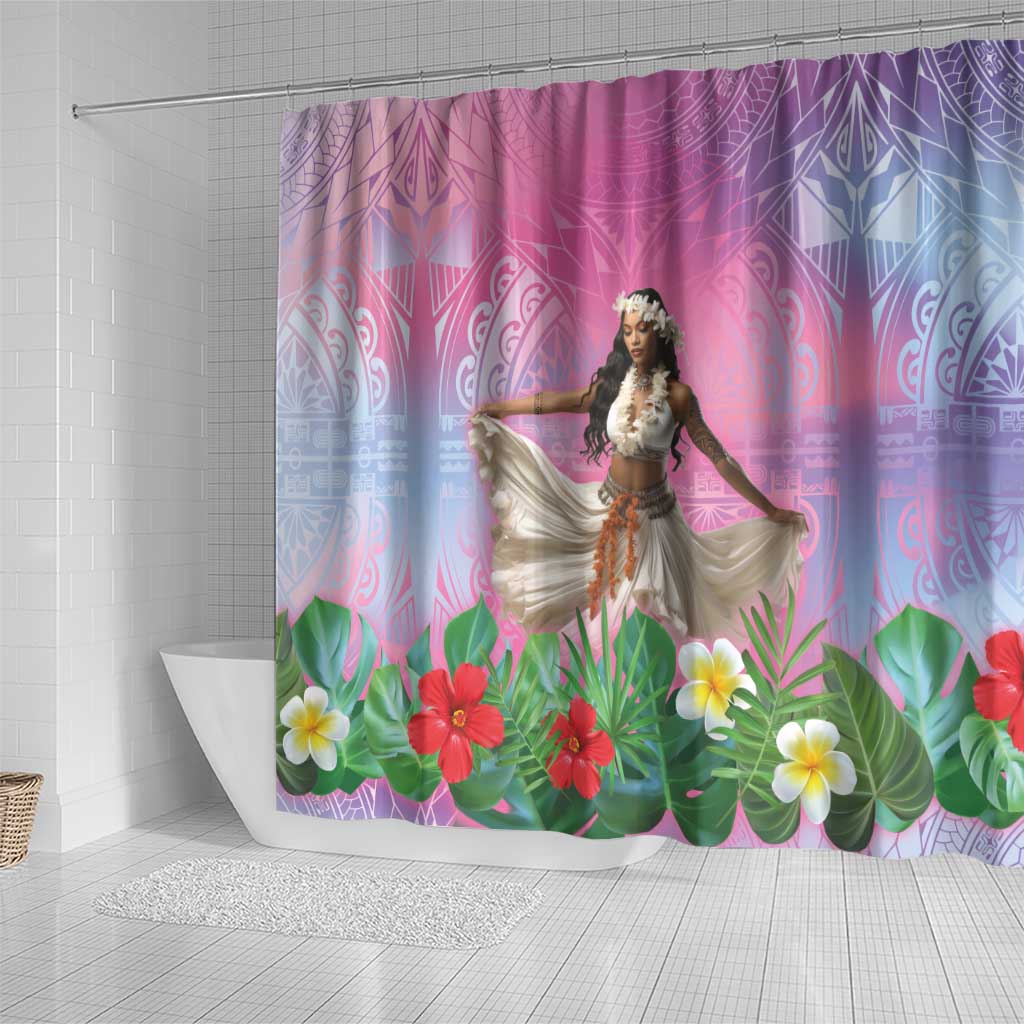 Woman Polynesian Tattoos Shower Curtain Tropical Flower - Sweets Vibrant Color