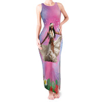 Woman Polynesian Tattoos Tank Maxi Dress Tropical Flower - Sweets Vibrant Color