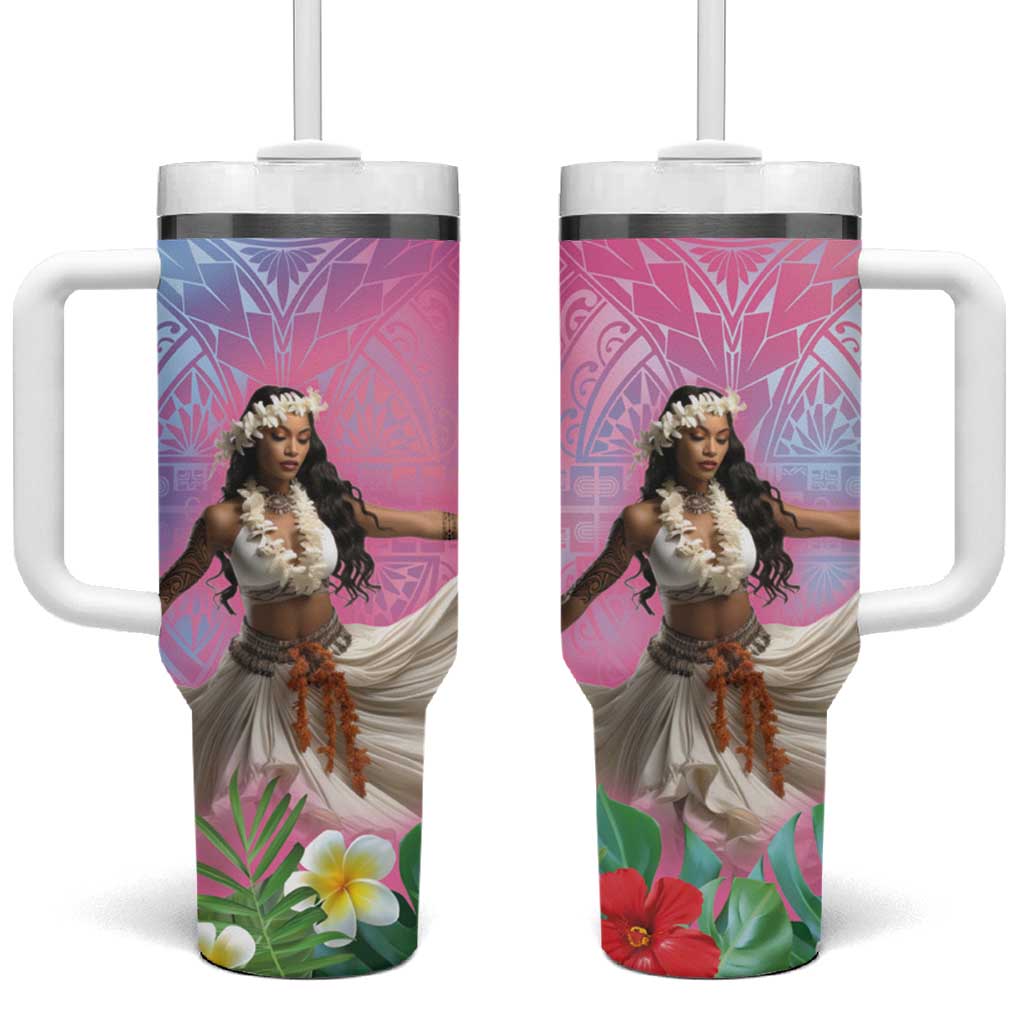 Woman Polynesian Tattoos Tumbler With Handle Tropical Flower - Sweets Vibrant Color