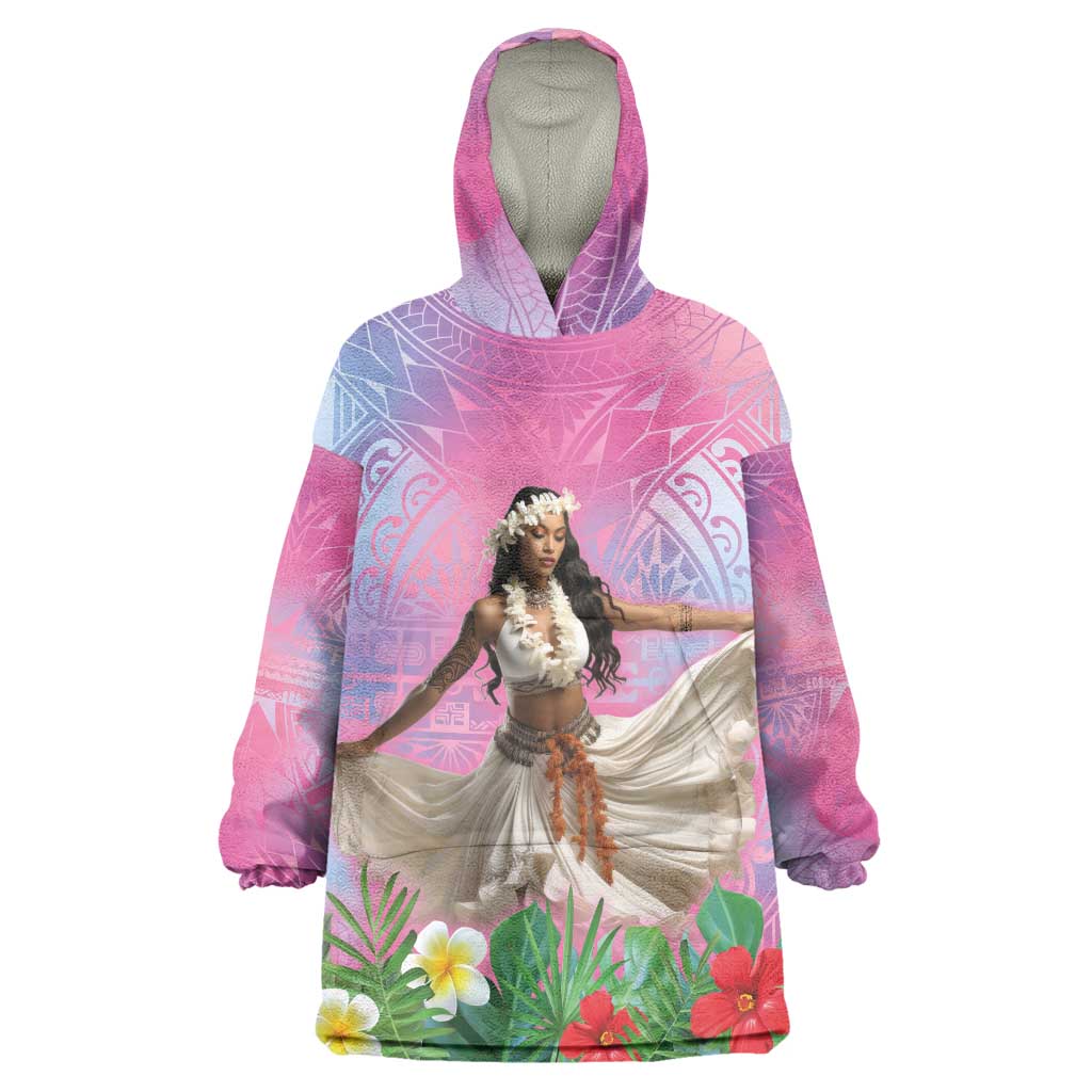 Woman Polynesian Tattoos Wearable Blanket Hoodie Tropical Flower - Sweets Vibrant Color