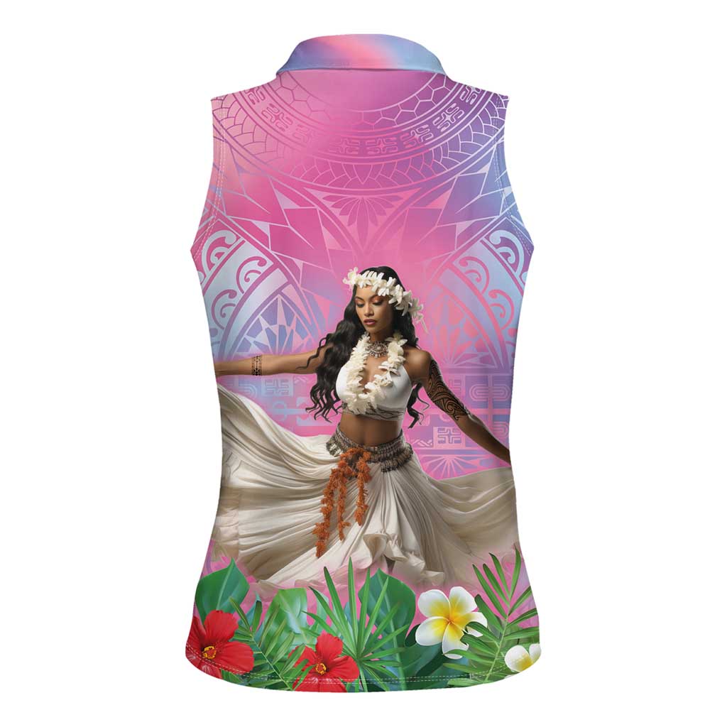 Woman Polynesian Tattoos Women Sleeveless Polo Shirt Tropical Flower - Sweets Vibrant Color LT03 - Polynesian Pride