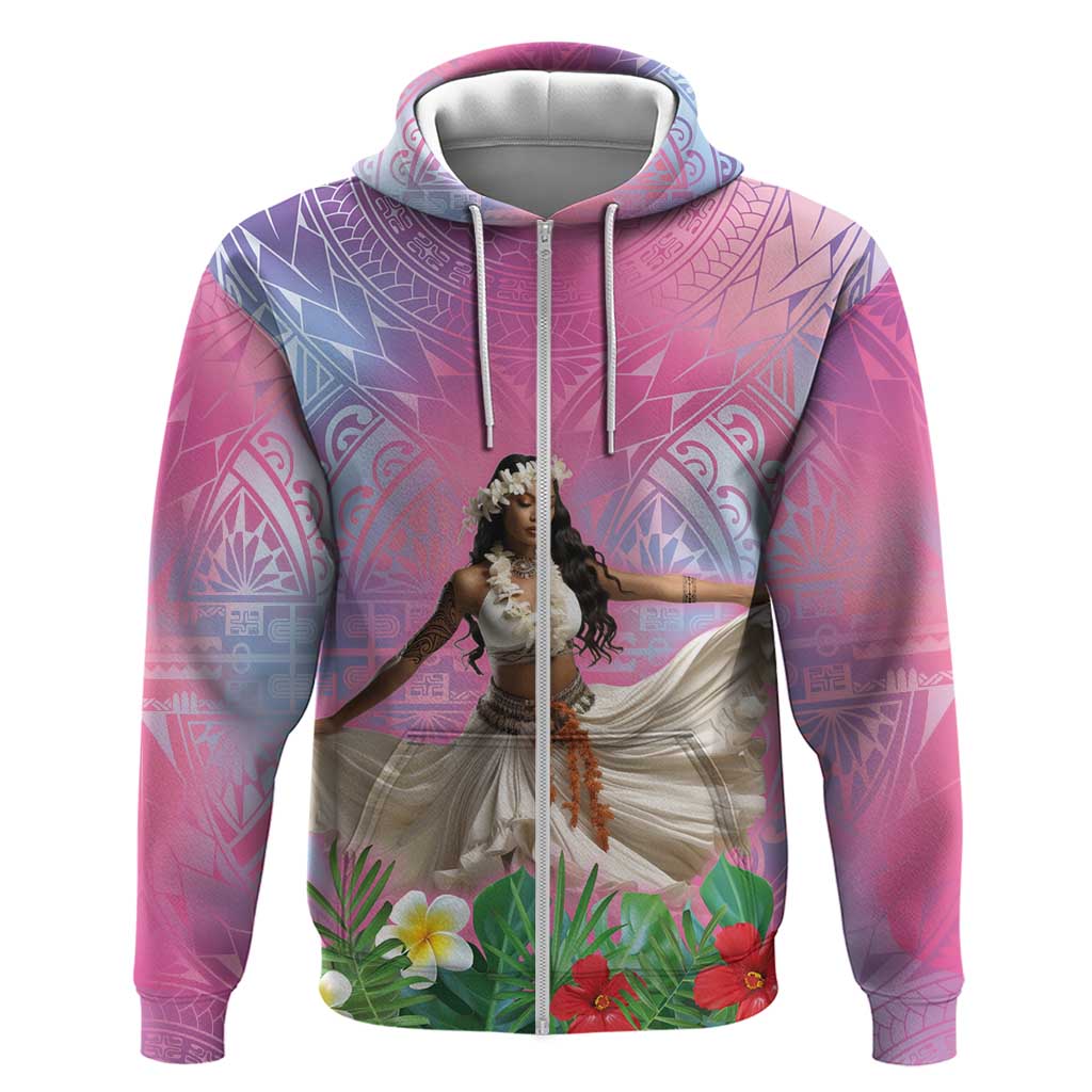 Woman Polynesian Tattoos Zip Hoodie Tropical Flower - Sweets Vibrant Color LT03 Zip Hoodie Vibrant Gradient - Polynesian Pride