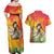 Woman Polynesian Tattoos Couples Matching Off Shoulder Maxi Dress and Hawaiian Shirt Tropical Flower - Vibrant Hot Color