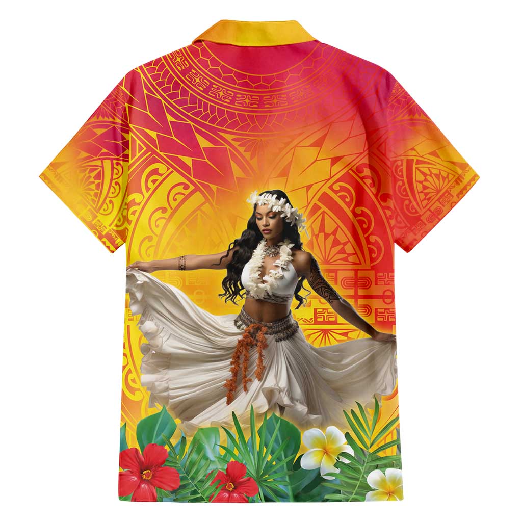 Woman Polynesian Tattoos Family Matching Long Sleeve Bodycon Dress and Hawaiian Shirt Tropical Flower - Vibrant Hot Color LT03 - Polynesian Pride