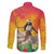 Woman Polynesian Tattoos Family Matching Long Sleeve Bodycon Dress and Hawaiian Shirt Tropical Flower - Vibrant Hot Color