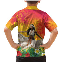Woman Polynesian Tattoos Family Matching Mermaid Dress and Hawaiian Shirt Tropical Flower - Vibrant Hot Color LT03 - Polynesian Pride