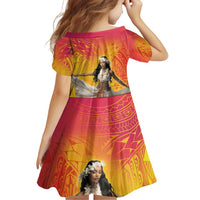 Woman Polynesian Tattoos Family Matching Puletasi and Hawaiian Shirt Tropical Flower - Vibrant Hot Color LT03 - Polynesian Pride
