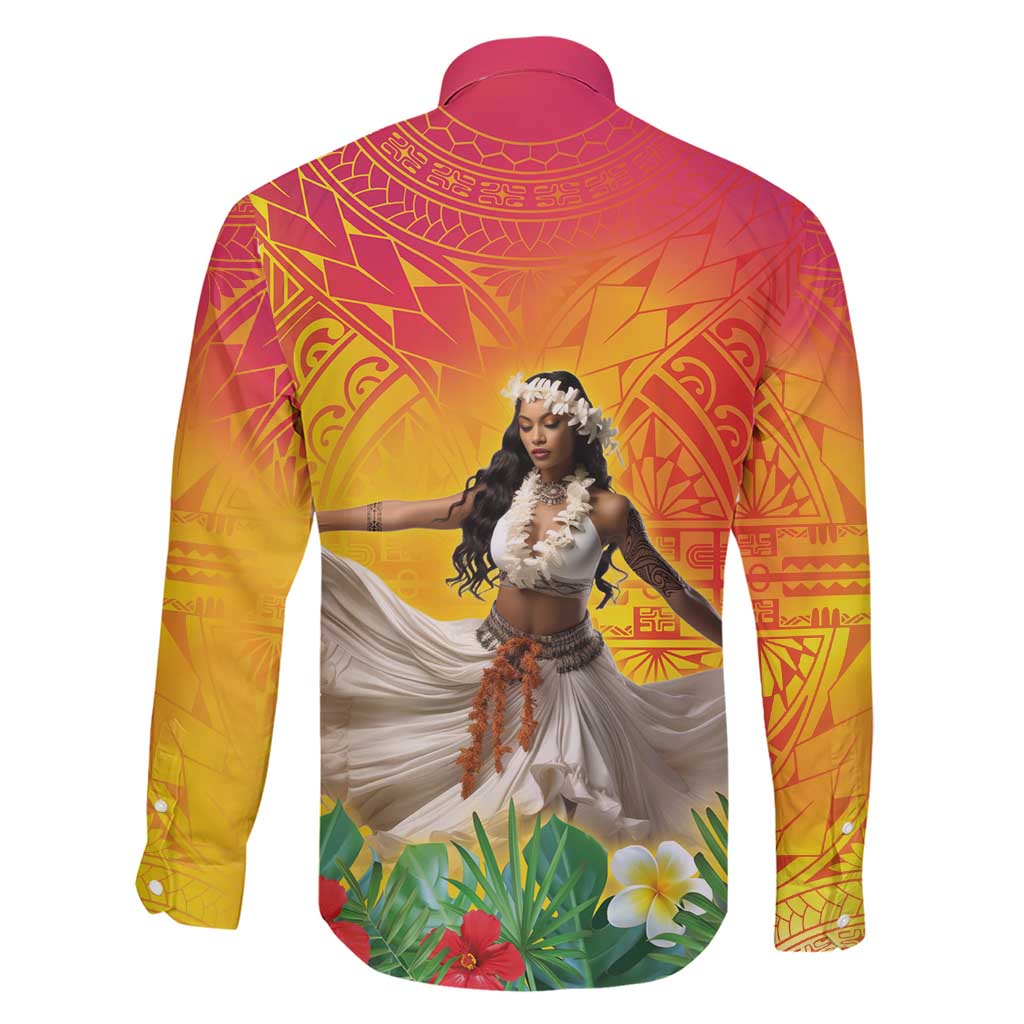 Woman Polynesian Tattoos Family Matching Short Sleeve Bodycon Dress and Hawaiian Shirt Tropical Flower - Vibrant Hot Color LT03 - Polynesian Pride