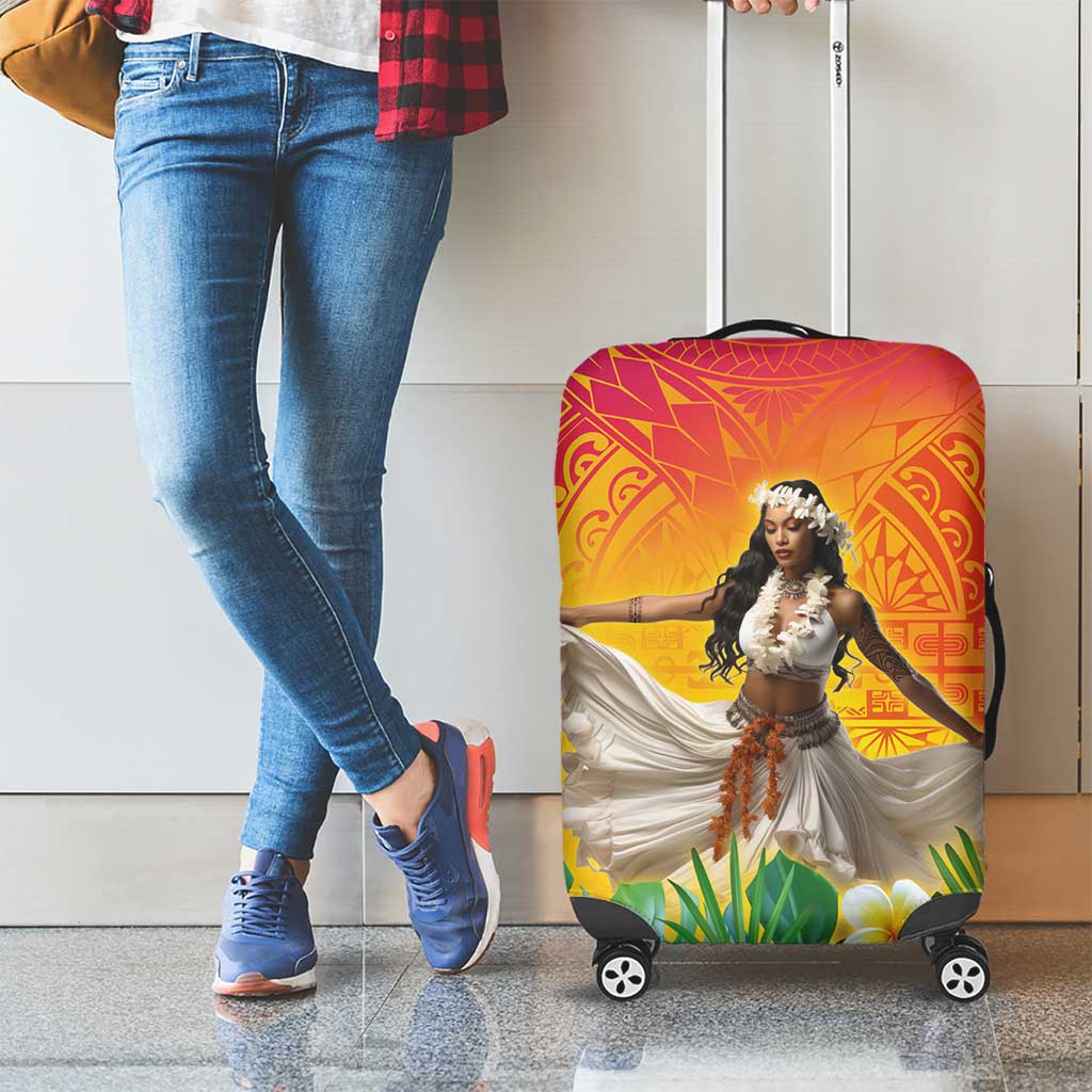 Woman Polynesian Tattoos Luggage Cover Tropical Flower - Vibrant Hot Color