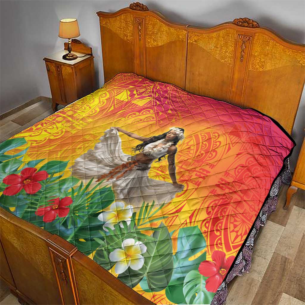 Woman Polynesian Tattoos Quilt Tropical Flower - Vibrant Hot Color LT03 - Polynesian Pride
