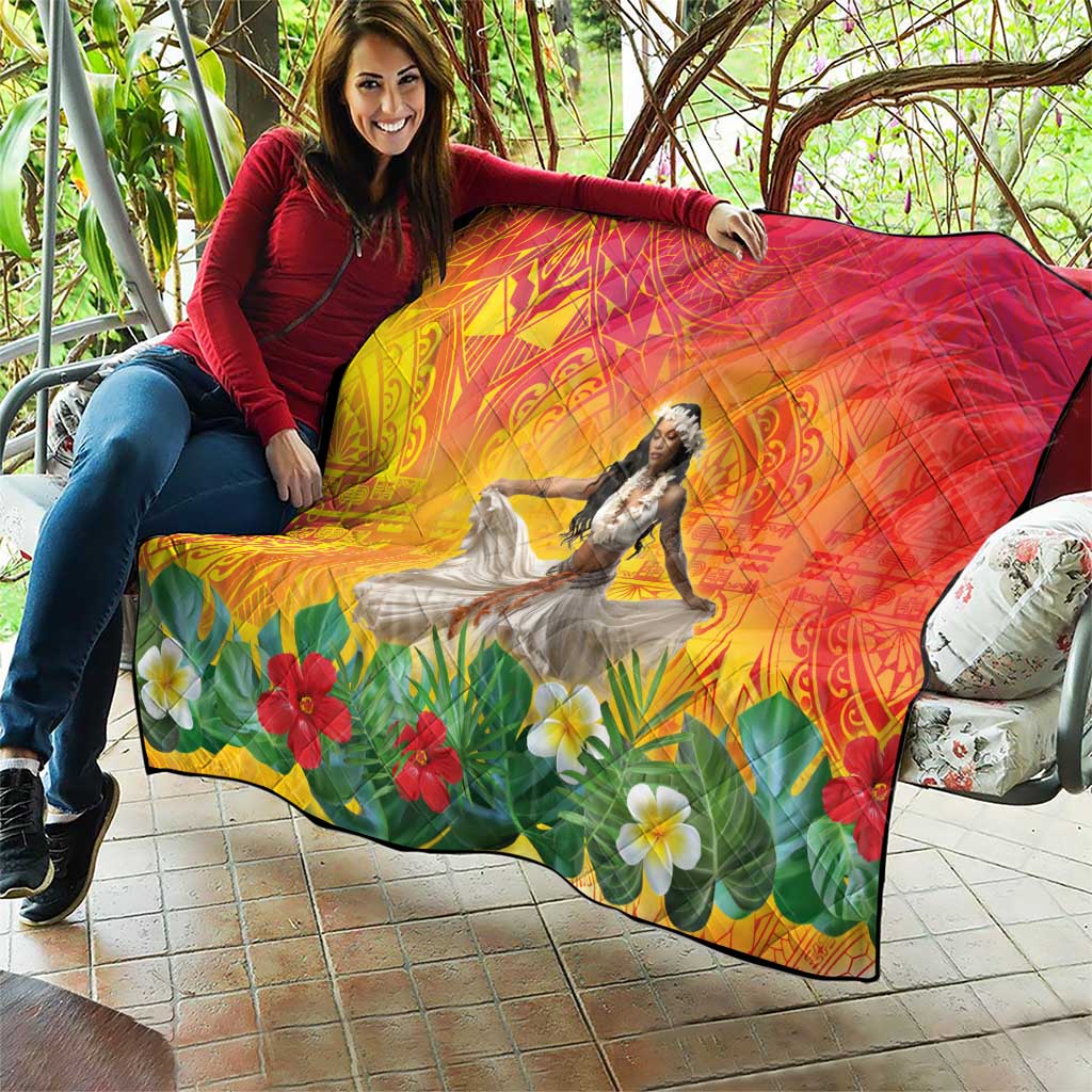 Woman Polynesian Tattoos Quilt Tropical Flower - Vibrant Hot Color LT03 - Polynesian Pride