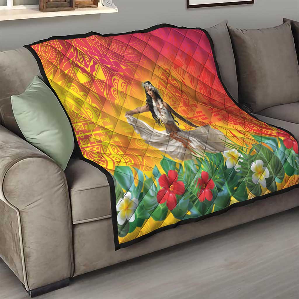 Woman Polynesian Tattoos Quilt Tropical Flower - Vibrant Hot Color LT03 - Polynesian Pride