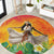 Woman Polynesian Tattoos Round Carpet Tropical Flower - Vibrant Hot Color