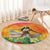 Woman Polynesian Tattoos Round Carpet Tropical Flower - Vibrant Hot Color