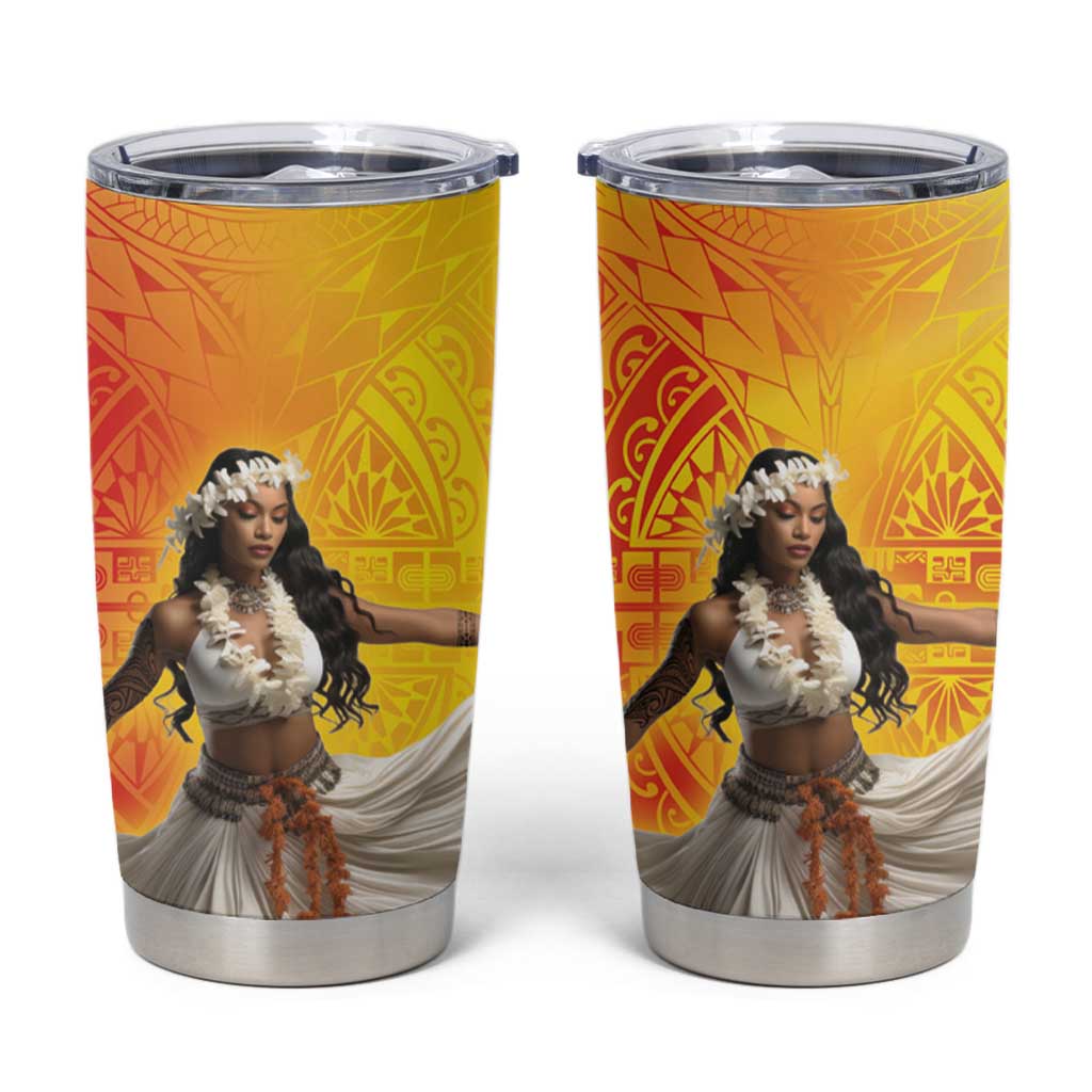 Woman Polynesian Tattoos Tumbler Cup Tropical Flower - Vibrant Hot Color