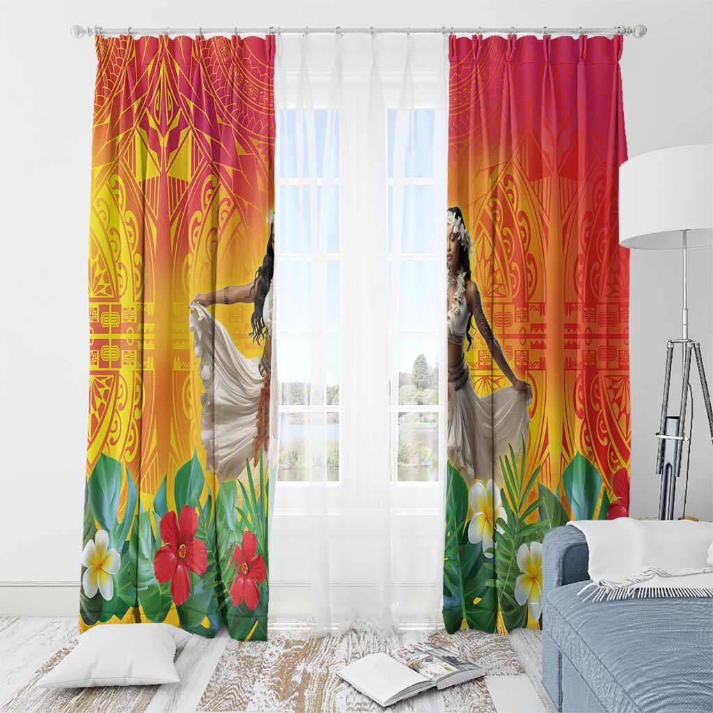Woman Polynesian Tattoos Window Curtain Tropical Flower - Vibrant Hot Color