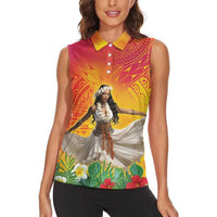 Woman Polynesian Tattoos Women Sleeveless Polo Shirt Tropical Flower - Vibrant Hot Color LT03 - Polynesian Pride