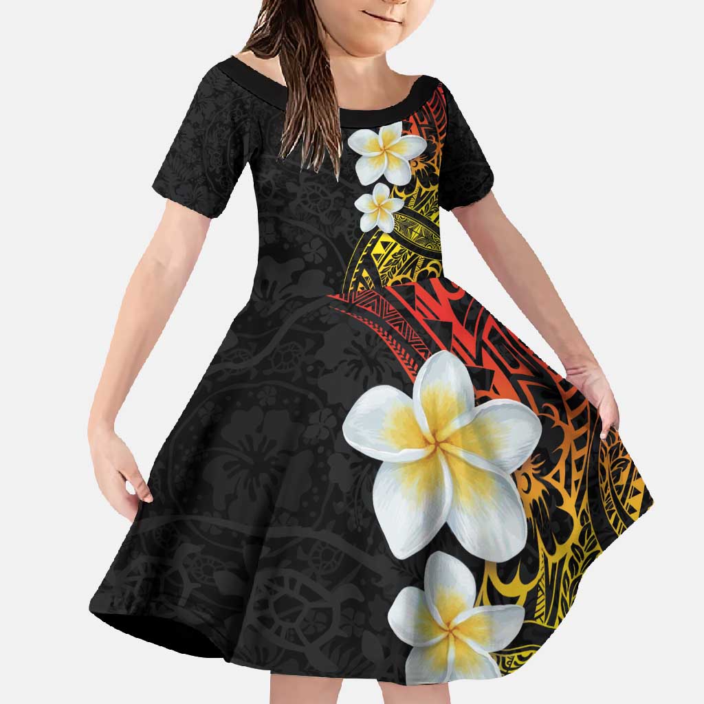 Plumeria Family Matching Mermaid Dress and Hawaiian Shirt Polynesian Tribal Frangipani Sunset LT03 Daughter's Dress Black - Polynesian Pride
