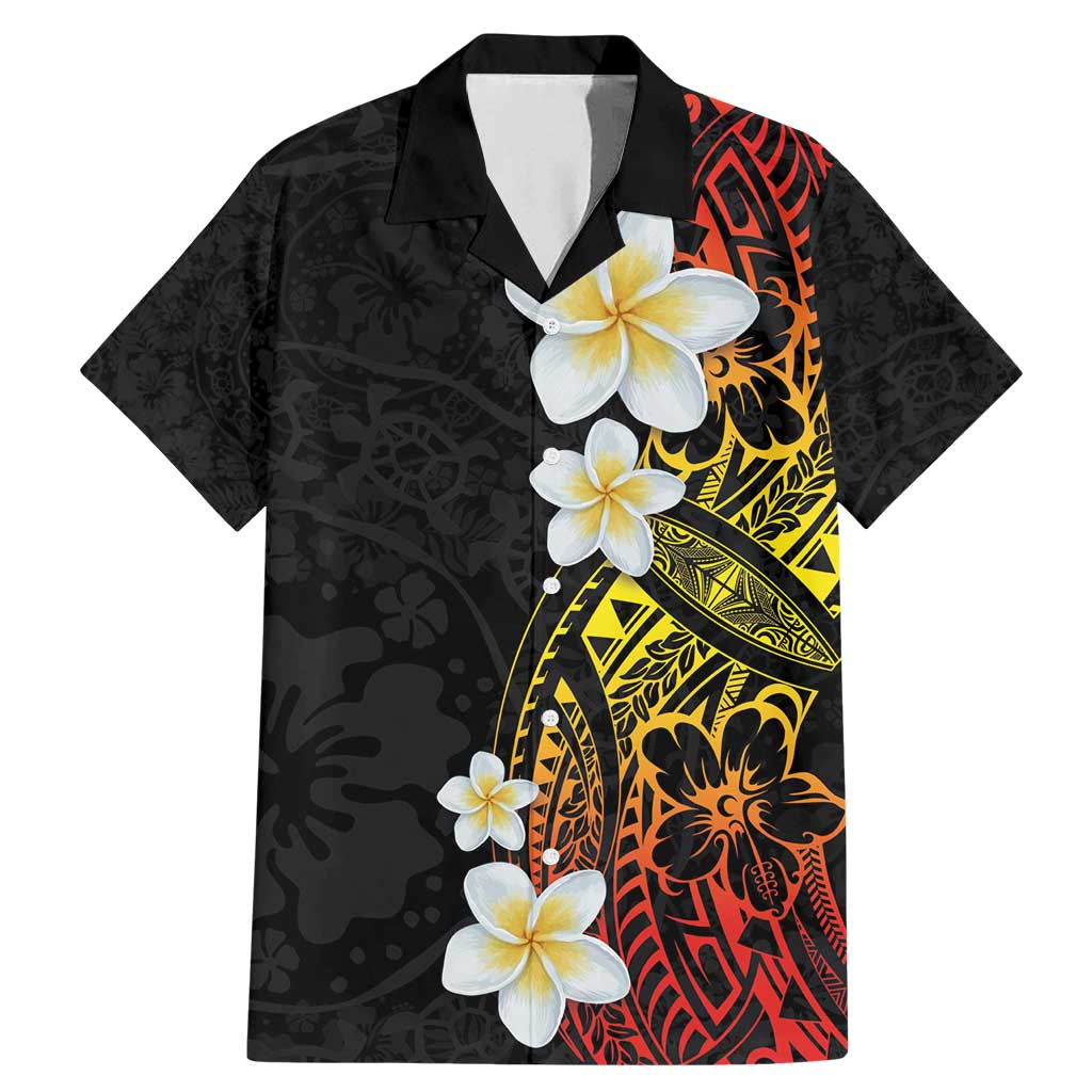 Plumeria Family Matching Mermaid Dress and Hawaiian Shirt Polynesian Tribal Frangipani Sunset LT03 Dad's Shirt - Short Sleeve Black - Polynesian Pride