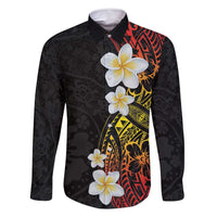 Plumeria Family Matching Mermaid Dress and Hawaiian Shirt Polynesian Tribal Frangipani Sunset LT03 Dad's Shirt - Long Sleeve Black - Polynesian Pride