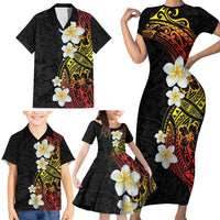 Plumeria Family Matching Short Sleeve Bodycon Dress and Hawaiian Shirt Polynesian Tribal Frangipani Sunset LT03 - Polynesian Pride