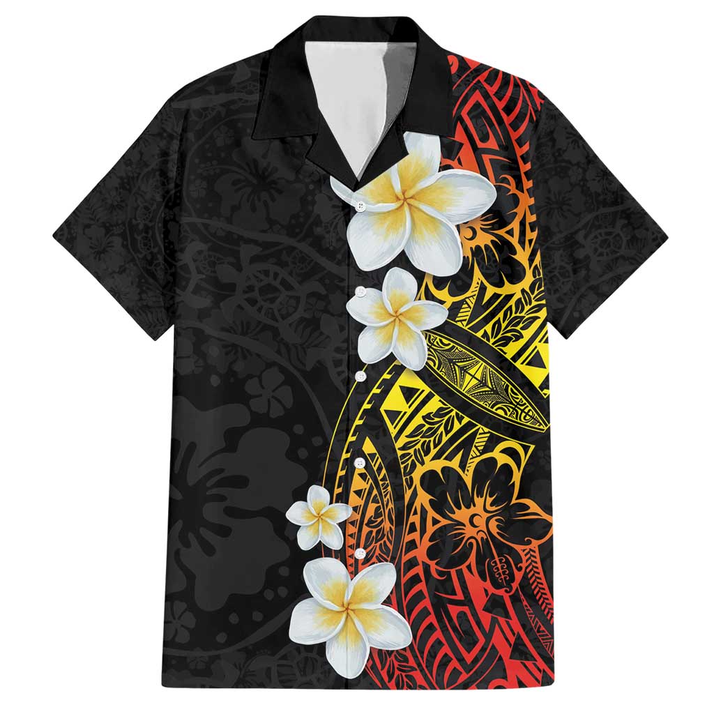 Plumeria Family Matching Short Sleeve Bodycon Dress and Hawaiian Shirt Polynesian Tribal Frangipani Sunset LT03 Dad's Shirt - Short Sleeve Black - Polynesian Pride