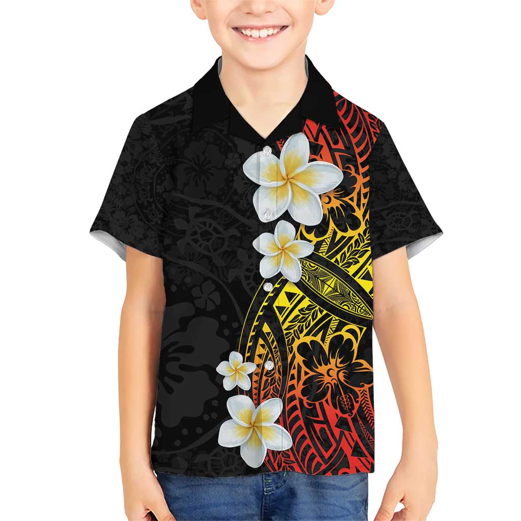 Plumeria Family Matching Short Sleeve Bodycon Dress and Hawaiian Shirt Polynesian Tribal Frangipani Sunset LT03 Son's Shirt Black - Polynesian Pride
