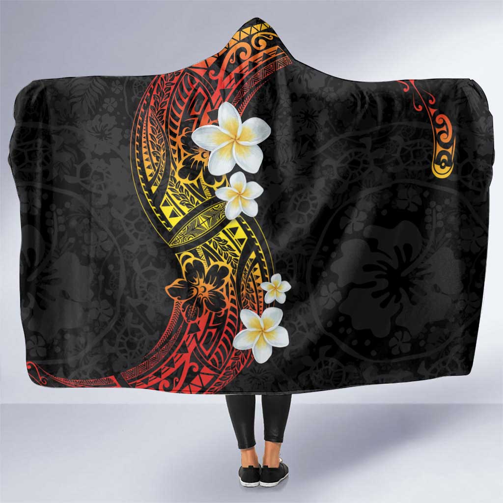 Plumeria Hooded Blanket Polynesian Tribal Frangipani Sunset