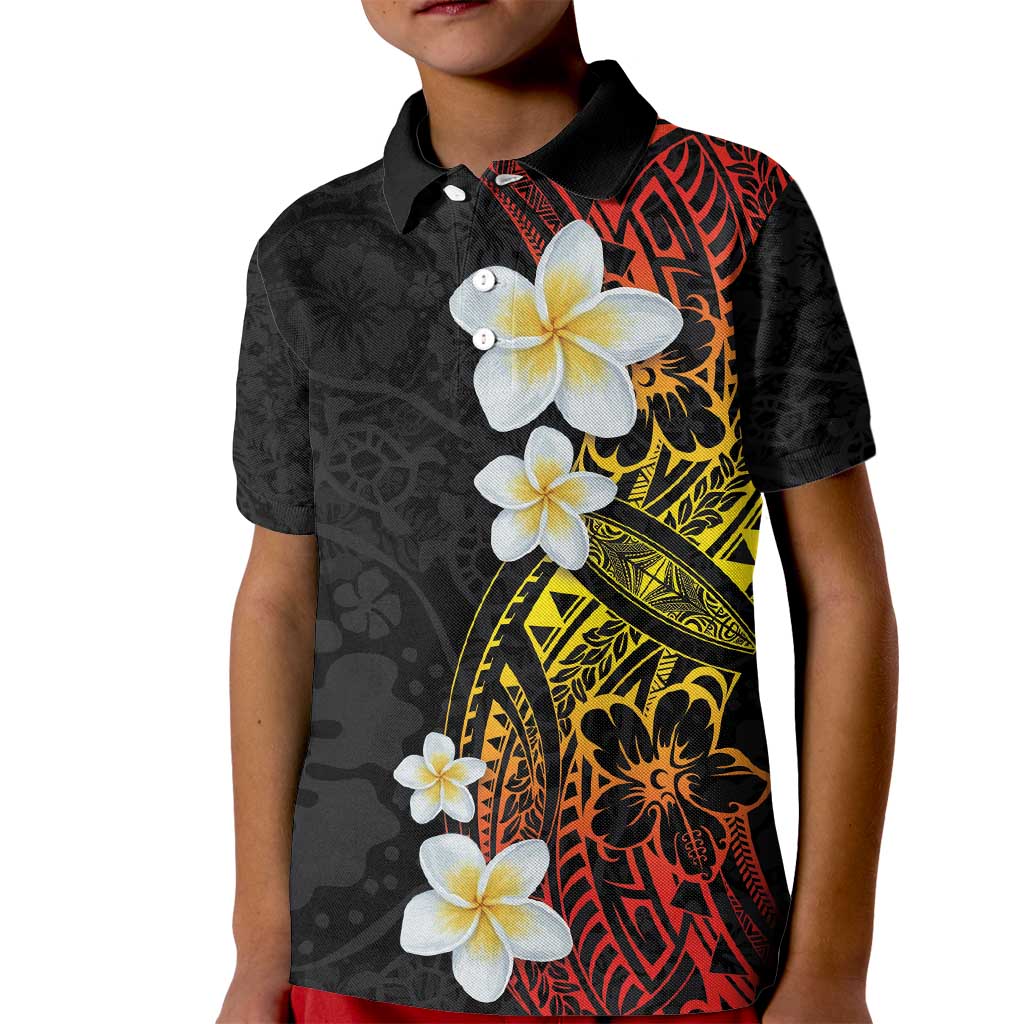 Plumeria Kid Polo Shirt Polynesian Tribal Frangipani Sunset