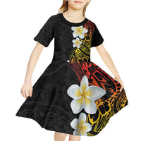 Plumeria Kid Short Sleeve Dress Polynesian Tribal Frangipani Sunset