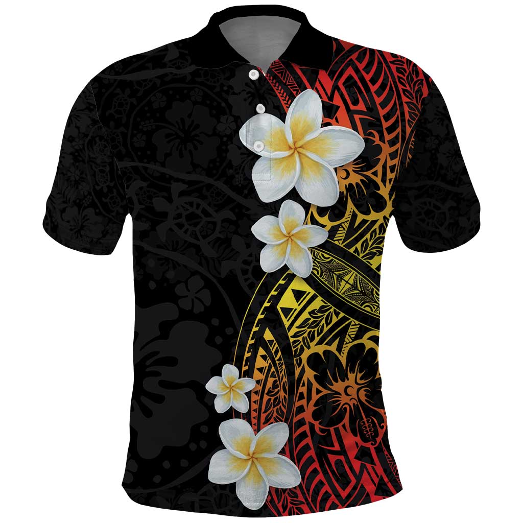 Plumeria Polo Shirt Polynesian Tribal Frangipani Sunset