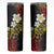 Polynesian Tattoos Frangipani Skinny Tumbler Hibiscus Turtles and Tribal Motifs Vintage Floral - Sunset Color