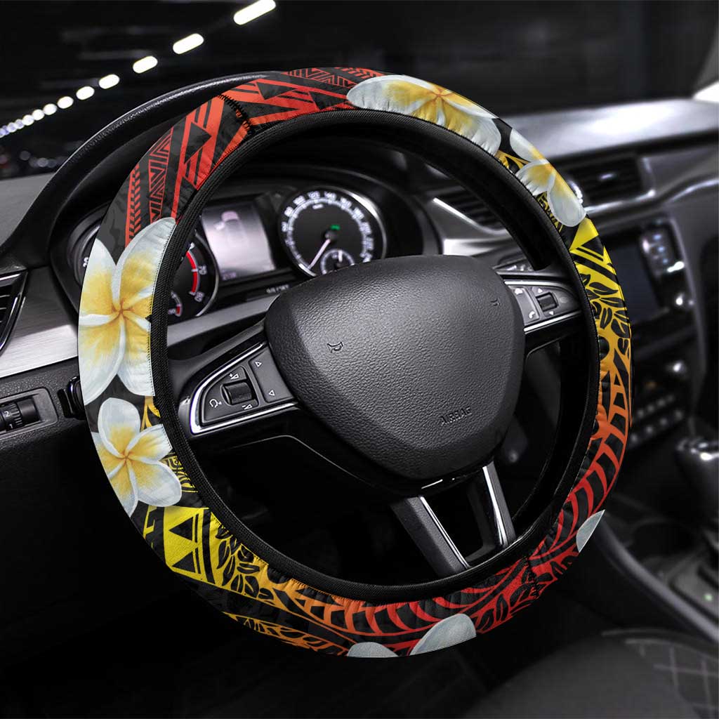 Plumeria Steering Wheel Cover Polynesian Tribal Frangipani Sunset