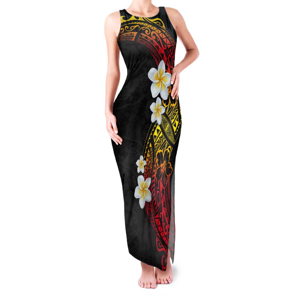 Plumeria Tank Maxi Dress Polynesian Tribal Frangipani Sunset