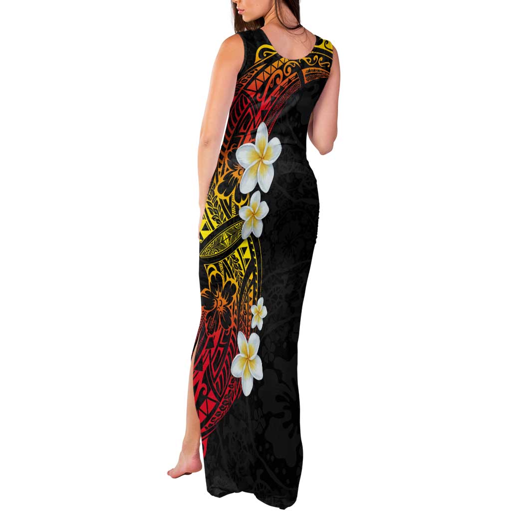 Plumeria Tank Maxi Dress Polynesian Tribal Frangipani Sunset