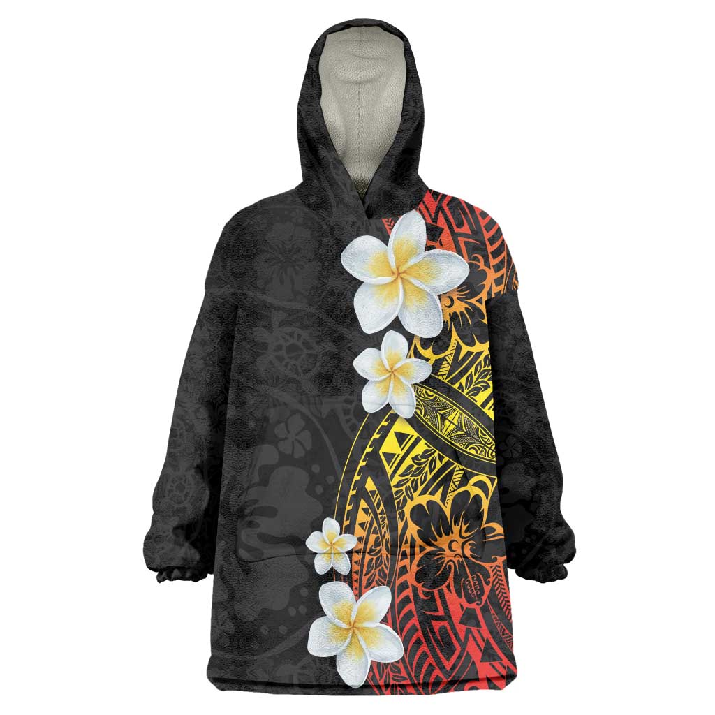 Plumeria Wearable Blanket Hoodie Polynesian Tribal Frangipani Sunset