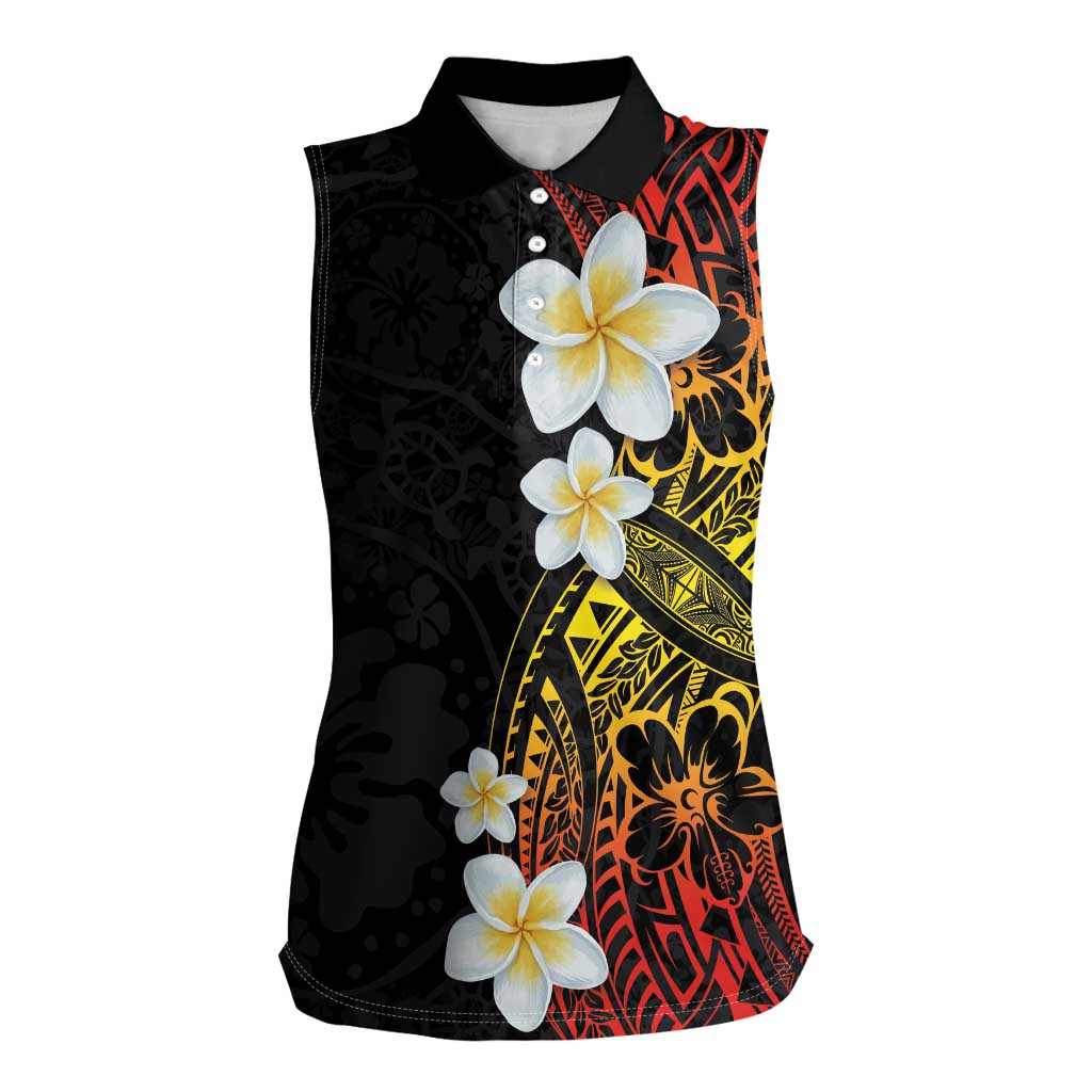 Plumeria Women Sleeveless Polo Shirt Polynesian Tribal Frangipani Sunset LT03 Female Black - Polynesian Pride