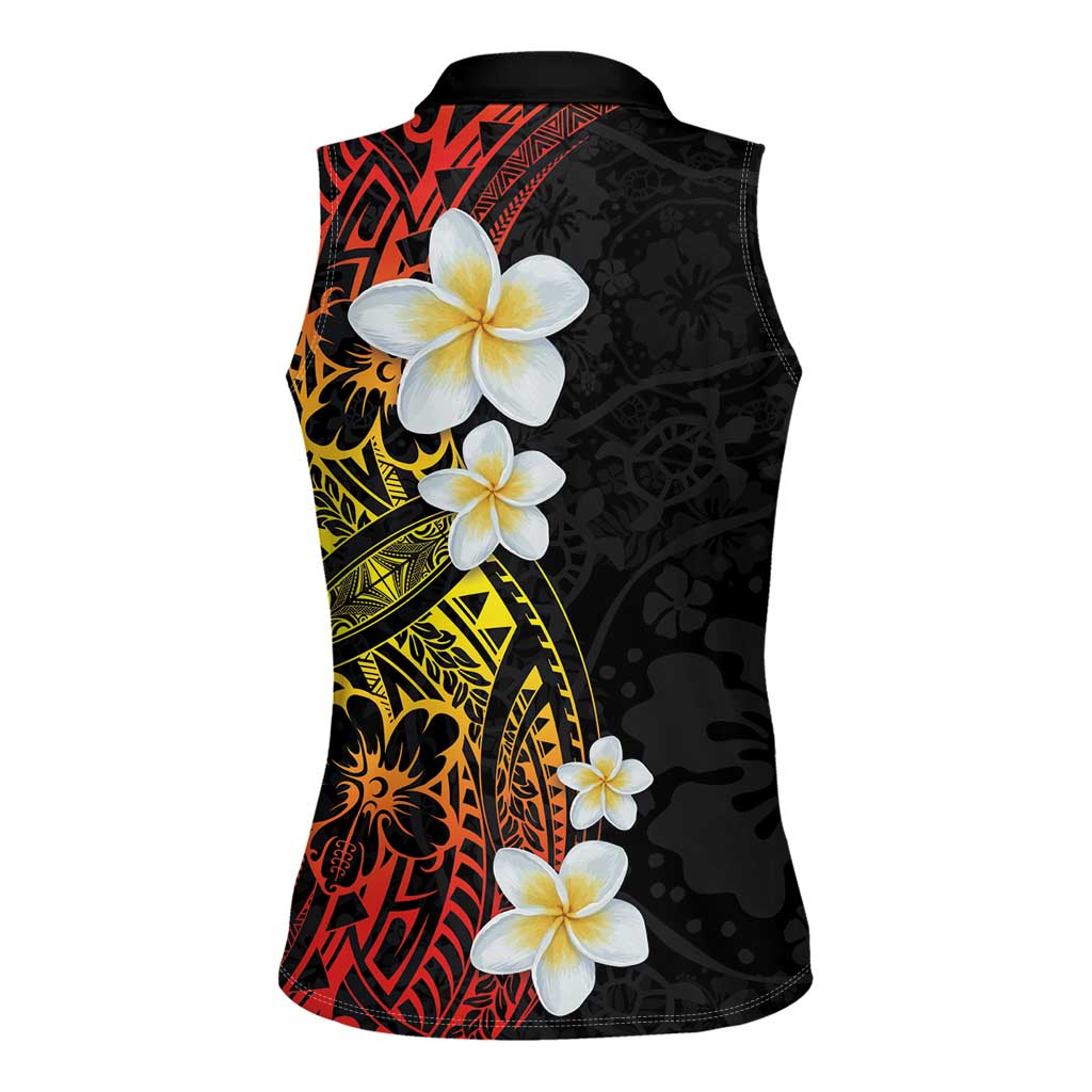 Plumeria Women Sleeveless Polo Shirt Polynesian Tribal Frangipani Sunset LT03 - Polynesian Pride