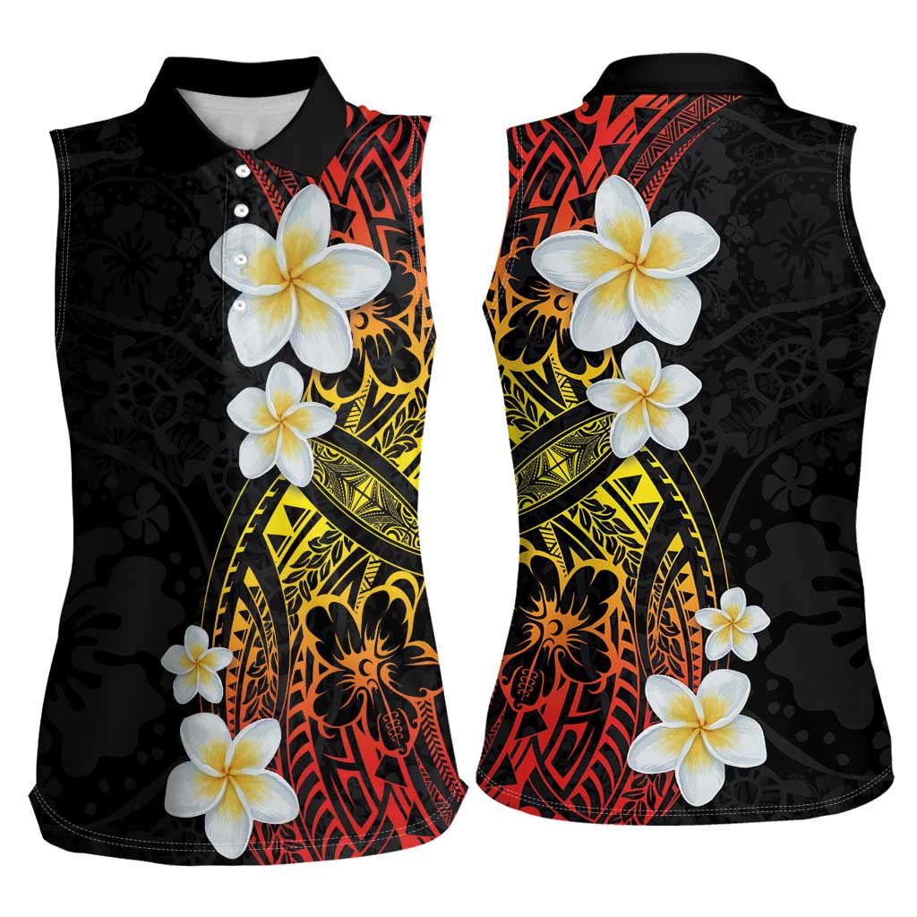Plumeria Women Sleeveless Polo Shirt Polynesian Tribal Frangipani Sunset LT03 - Polynesian Pride