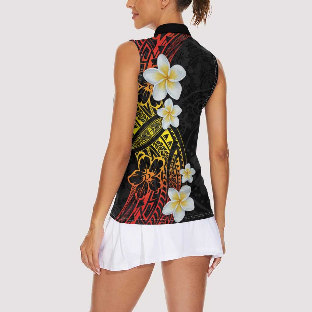 Plumeria Women Sleeveless Polo Shirt Polynesian Tribal Frangipani Sunset LT03 - Polynesian Pride