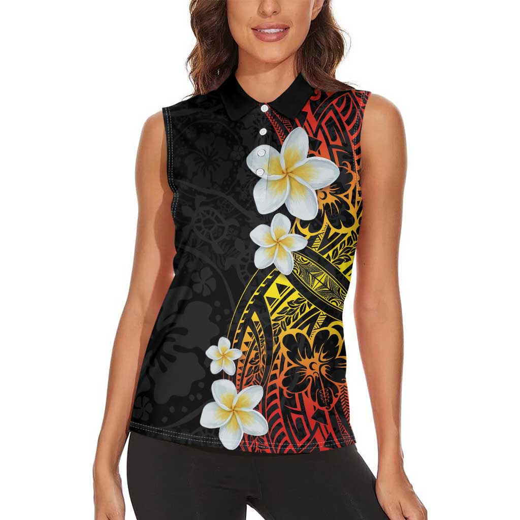 Plumeria Women Sleeveless Polo Shirt Polynesian Tribal Frangipani Sunset LT03 - Polynesian Pride