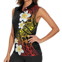 Plumeria Women Sleeveless Polo Shirt Polynesian Tribal Frangipani Sunset LT03 - Polynesian Pride
