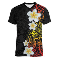 Plumeria Women V-Neck T-Shirt Polynesian Tribal Frangipani Sunset LT03 Female Black - Polynesian Pride