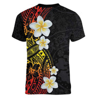 Plumeria Women V-Neck T-Shirt Polynesian Tribal Frangipani Sunset LT03 - Polynesian Pride