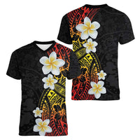 Plumeria Women V-Neck T-Shirt Polynesian Tribal Frangipani Sunset LT03 - Polynesian Pride