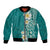 Plumeria Bomber Jacket Polynesian Tribal Frangipani Teal