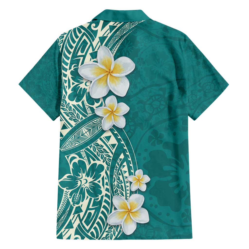 Plumeria Family Matching Long Sleeve Bodycon Dress and Hawaiian Shirt Polynesian Tribal Frangipani Teal LT03 - Polynesian Pride